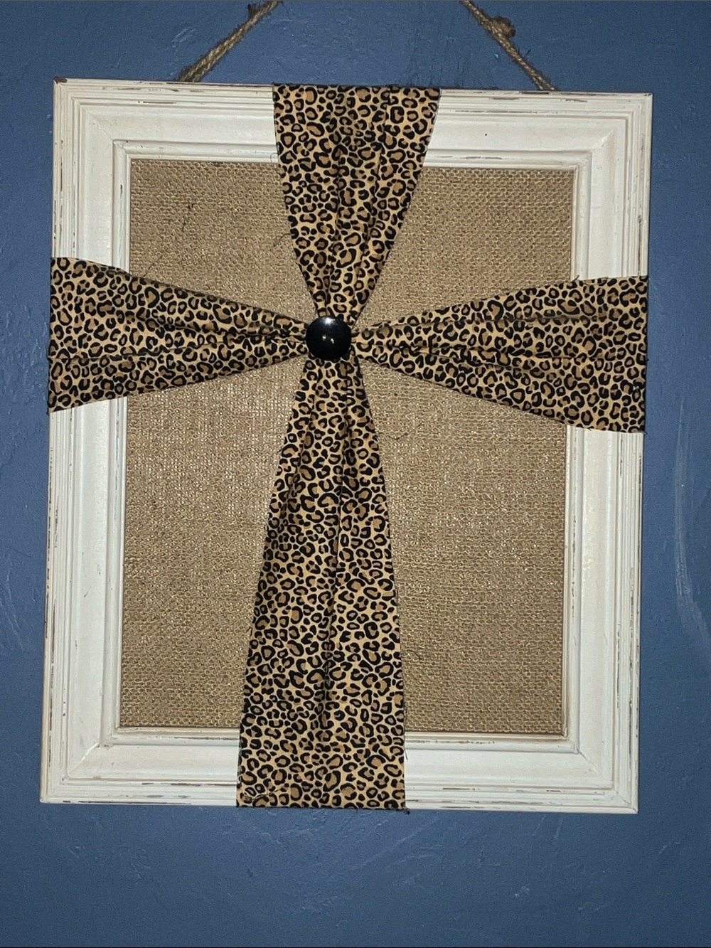Source Unknown Leopard Bow Burlap Wall Frame in White and Tan